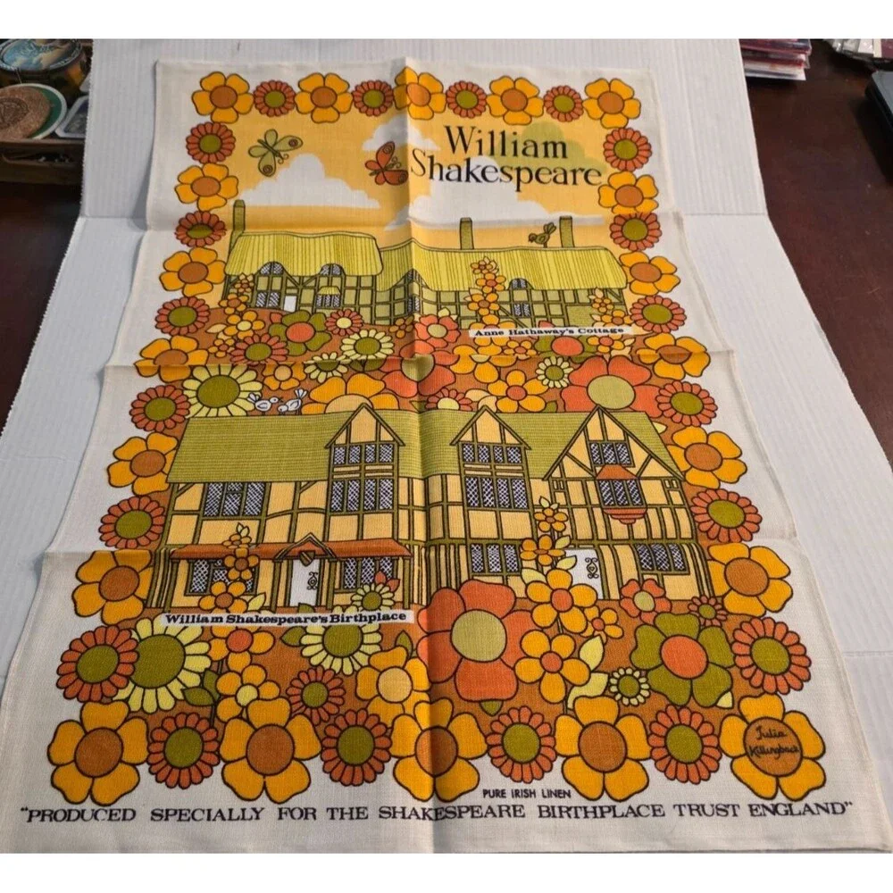 Shakespeare Stratford Upon Avon VTG Pure Linen Tea Kitchen Towel England 19x30